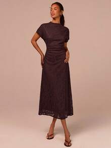 COSMINA Braunes Spitzenkleid, Kurzarmkleid, Taillenbanddesign, Sommerkleid für Frauen, geeignet für Dates und den Alltag - Braun - Übersicht 3