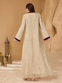 SHEIN Najma 优雅奢华刺绣面料拼接刺绣工艺领口宽松奢华女装 - 杏色 - 查看 2