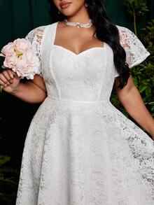 Roveilla Đầm maxi ren trắng thanh lịch cỡ lớn, phù hợp cho hẹn hò hàng ngày, làm phù dâu, mùa hè. - trắng - Xem 6