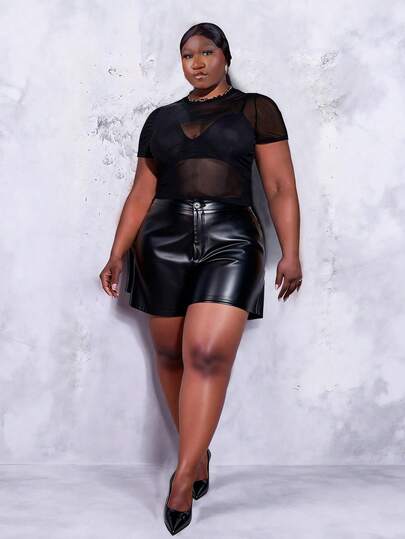 CurvyTilda Große Größen Transparenter Mesh Top ohne BH