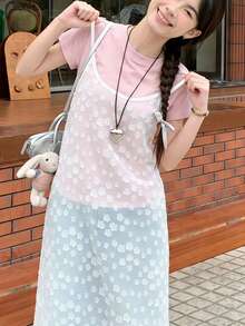 K-Vae Women's Summer New Chiffon Embroidered Semi-Sheer Loose Cover Up Overlay Midi Dress - White - View 4