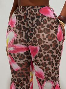 Radiana Damen Große Größen Frühling/Sommer Mode Sexy Urlaubs Serie Leoparden Muster & Lilien Blumen Design Rüschen Saum Transparente Elastische Mesh Weite Hose - Verschiedenfarbig - Übersicht 6