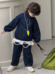 DAZY Young Boy Casual Denim Jacket And Pants Set, Autumn/Spring - Blue - View 3