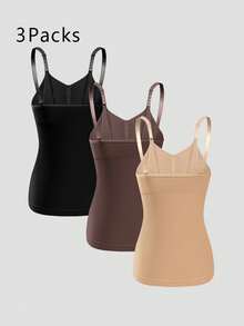 SHEIN 3pcs/Set Women's Seamless Minimalist Solid Color Maternity Bras, High-Quality, High Cost-Effective, Comfortable, Portable, Long Style - Multicolor - View 2