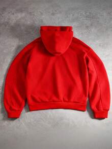 PAVTROS 男士休闲双帽拼接连帽衫，街头风，宽松版型，印花图案，情侣装，朋友装，表达爱意，街头风格，情侣款，结构设计，刺绣图案，双层帽子 - 紅色 - 查看 2