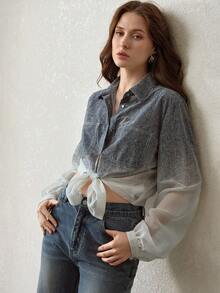 MOTF PREMIUM WOMEN'S FASHION GRADIENT SHEER BLOUSE - Blue - View 1