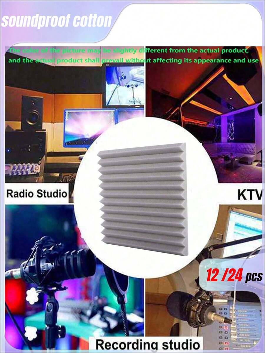 12/24 Pieces Of 12 * 12 * 1 Inch Elastic Sound Insulation Foam Board, Suitable For Room And Music Room Wall Decoration And Sound Absorption, Decoration Sticker Peeling Wallboard, Wallpaper, Wallpaper, Spring Decoration Items, Make Your Home A New Look, Holiday Decoration Sticker Gift Birthday Graduation - Grey - View 1