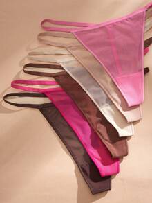 Eraneu 6pcs/Pack Solid Color Sheer Mesh Sexy Thong Panties For Women - Multicolor - View 4