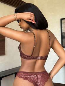 2pcs Animal Print Lace Patchwork Lingerie Set - Brown - View 7
