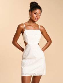 Travachic Vestido mini de verano casual y romántico con bordado y cordones en la espalda descubierta - Blanco - Ver 5