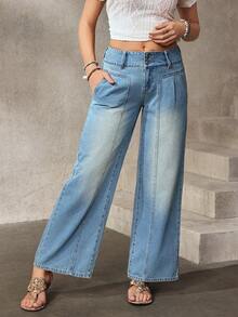 EMERY ROSE 女士休闲水洗直筒牛仔裤 - 藍色 - 查看 5