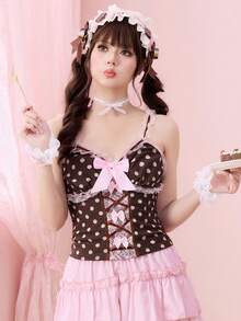 ROMWE Kawaii Áo ba lỗ chấm bi ren hoa cổ điển dành cho nữ - Nhiều màu - Xem 4