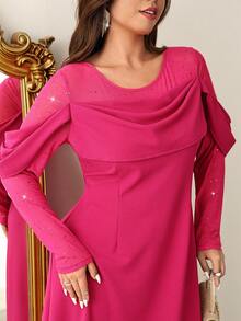 Firerie Elegant Plus Size Red Violet Long Knitted Fabric Dress With Round Neck Leg-Of-Mutton Sleeve And Flared Hem For Women Modest Wear - Red Violet - View 2