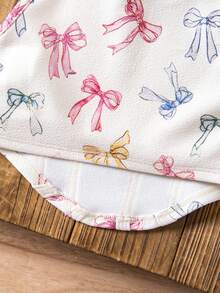 SHEIN Cute Summer Versatile Knit White Bow Tie Camisole Baby Girl Printed Vest Toddler Girl Sleeveless Shirt Summer Baby Girl Clothes Baby Girl Summer Tops Baby Girl Sleeveless Top - White - View 6