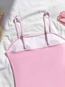 SHEIN 少女两件套 Tankini 泳衣套装，2025 年新款黑百合花卉印花休闲背心和短裤套装，优雅精致的设计，适合游泳、度假和夏季 - 粉色 - 查看 5