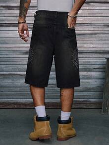 AXEPEAK Men's Washed Loose Casual Rhinestone Embellished Shorts - Black - View 4