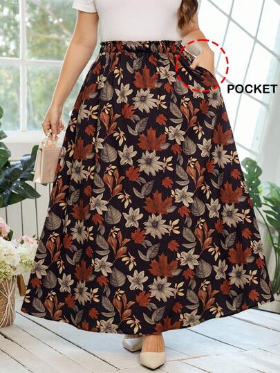 Reflora Plus Size Women Summer Casual Printed Pocket Skirt Carnival Costume Look 2026 Women Carnival Costume Spring Breaks Floral Vacations Summer Skirt