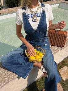 DAZY Women's V-Neck Urban Casual Denim Bib Pants And Jumpsuit - Medium Wash - View 1