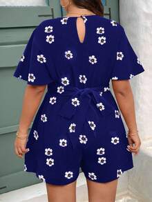 EMERY ROSE Quần short nữ cỡ lớn in hoa, cổ chữ V, eo rút dây, dáng chữ A, tay ngắn, kiểu dáng thanh lịch, thích hợp cho mùa xuân/hè. - Màu xanh hải quân - Xem 7