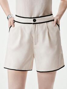 Aalyst Women's Spring/Summer Casual Shorts, Elegant Linen Trim Contrast Color Pocket Design, Suitable For Outings, New Year, Valentine's Day, Easter, Mother's Day, Middle Eastern Weddings, Workplace, Romantic Vacations - Khaki - View 6