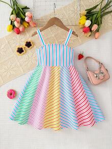 Emery Rose Kids Emery Rose Kids Young Girl Woven Colorblock Striped Round Neck Sleeveless Casual Dress Dress Beach Big Kid Sundress For Tweens Multicolor Dress Girls Rainbow Dress Kids,Kids - Multicolor - View 7