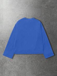 ROMWE MEN Spring Casual Graphic Men'S Casual Letter Print Long Sleeve T-Shirt, Spring/Autumn - Blue - View 2