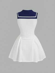 Sweetra 女士复古水手领修身优雅休闲连衣裙，舒适百搭，适合度假、春夏穿着 - 白色 - 查看 2