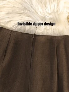 SHEIN Franclia 1pc Women's Asymmetric Skort, High Waist Wide Leg A-Line Loose Fit, Elegant Espresso Brown Summer Chic Brunch Versatile Commuter Casual Bottoms - Brown - View 4