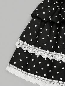 SHEIN PETITE CURVE 大码女式休闲可爱波点A字裙 - 黑與白 - 查看 3