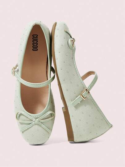 CUCCOO DOLLMOD Women's Elegant Ballet-Inspired Round Toe Hidden Wedge Bow Mary Jane Slip-On Shoes, Mint Green, Comfortable For Pairing With Sweet Dresses, Spring/Summer Valentine's Day