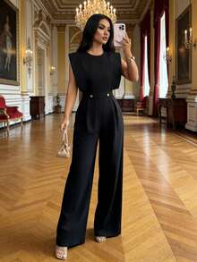 Rafferiza Women's Black Sleeveless Jumpsuit, Spring/Summer - Black - View 1