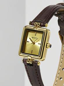 MOTF PREMIUM SQUARE GOLD LIZARD TEXTURE BELT WATCH - Brown - View 7