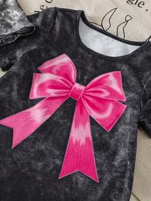 Vestido de verano para niñas jóvenes de moda con efecto desgastado, lazo y estampado de letras - Gris Claro - Ver 6