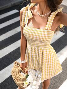 Pariaura 女士休闲度假露背系带蝴蝶结连体裤 - 黃色 - 查看 4