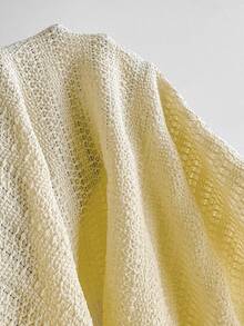 Sweetra Đầm ngắn dệt kim màu vàng ánh kim họa tiết sao biển, viền bèo nhún, eo thắt, thích hợp cho nữ mùa xuân/hè, đi nghỉ dưỡng, đi biển, phong cách boho, dự tiệc thanh lịch, hẹn hò lãng mạn, đa năng. - Màu vàng - Xem 8