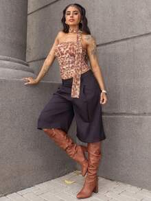 Rayane Ketlyn Spring Simple Commuting Gray Bermuda Women Shorts Suit - Black - View 6