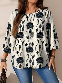 EMERY ROSE Áo thun nữ cỡ lớn in họa tiết toàn thân, cổ tròn, tay lỡ, dáng rộng, thích hợp cho mùa thu/đông. - Nhiều màu - Xem 3