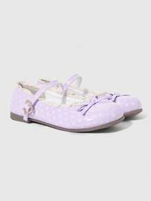 ROMWE Kawaii Giày lười da màu nâu, kiểu Mary Jane, có nơ, dành cho nữ, thích hợp làm quà Giáng sinh. - Điểm sóng da sáng màu tím - Xem 3