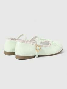 ROMWE Kawaii 棕色乐福鞋，闭趾玛丽珍真皮鞋，蝴蝶结洛丽塔芭蕾平底鞋，圣诞节女士款 - 哈密瓜色亮皮 - 查看 4