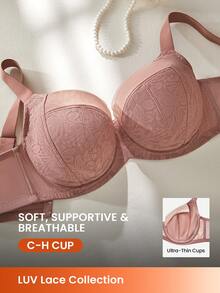 LUVLETTE Plus Full Coverage Underwire Lightly Lined Brown Mesh Side Support Sheer Minimizer Lingerie Bra - Brown - View 1