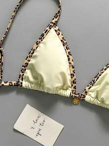 Swim Vcay 女士纯色及随机印花细肩带金属装饰比基尼上衣，春夏款 - 彩色 - 查看 4