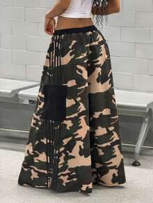 StreetHx 女士休闲抽绳腰带迷彩牛仔迷你裙，适合约会和外出穿着 - 彩色 - 查看 2