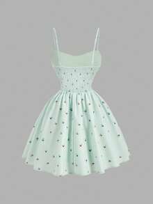 SHEIN MOD 女士夏季碎花吊带迷你连衣裙 - 綠色 - 查看 2