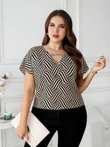 SHEIN Clasi 大码极简几何图案宽松衬衫 - 彩色 - 查看 7