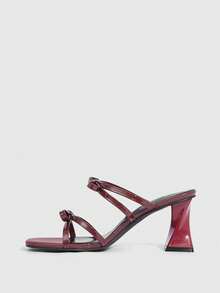 CUCCOO SZL Women's Square Toe Criss-Cross Bow Strap Chunky Heel Sandals - Burgundy - View 4