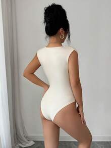 Selianne Apricot Faux Pearl Elegant Romantic Women Bodysuit - Apricot - View 2