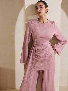 Graceveil Bộ đồ nữ tay dài màu nâu thanh lịch (2 món) - Hồng - Xem 7