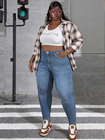 CurvyTilda Plus Bleach Wash Skinny Jeans