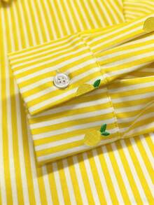 Resyla Women's Top,Lemon Stripe Full Print Pattern, Fresh And Light Design, Ins Style Shirt,Women Blouses Loose Long-Sleeved Casual Two-Wear Women's Shirt, Best Friend And Girlfriend Gift, Funny Gift Shirt, New Autumn And Winter Women's Top,Autumn/Winter Graduation,Back To School Outfits,Graduation,Teacher Outfits For Women,Back To School Pullover Fall Outfit,New Year Gifts, Christmas Gifts - Multicolor - View 3