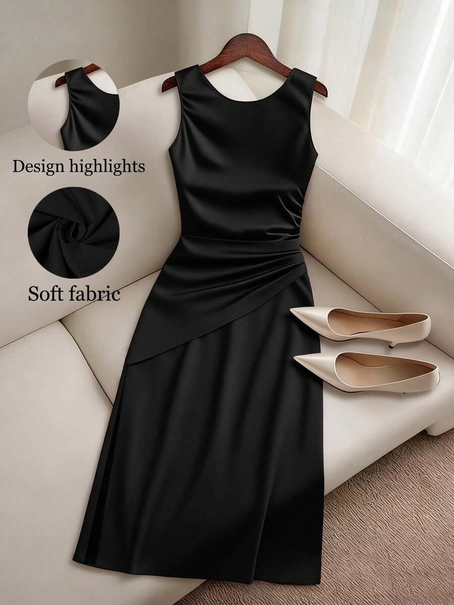 GlowEve CURVE Vestido midi sin mangas de unicolor elegante para uso diario, verano, talla grande - Negro - Ver 1